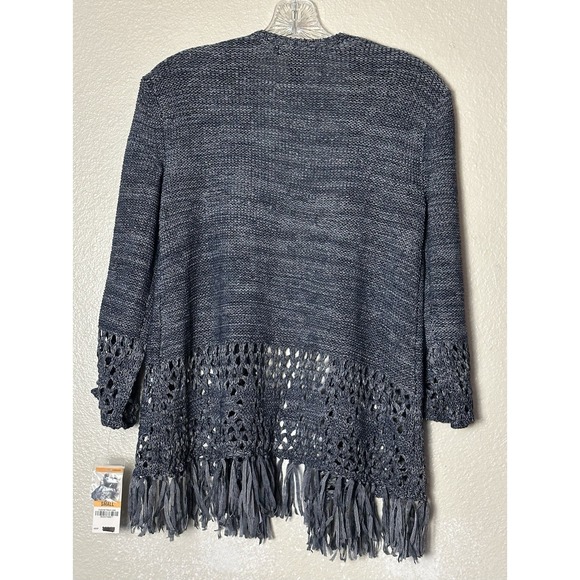 Style & Co Size S Blue Open Front Sweater Cardigan with Fringe - Picture 2 of 7